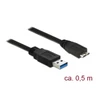 Kép 1/3 - DeLock Cable USB 3.0 Type-A male > USB 3.0 Type Micro-B male 0,5m Black