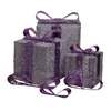 Kép 1/4 - Iris Doboz alakú /1db 20cm, 1db 25cm, 1db 30cm/ ezüst-lila fémdoboz műanyag masnival dekor szett