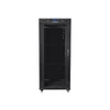 Kép 1/5 - Lanberg FF01-6827-12BL 19" 27U SZÉL:600 MÉLY:800 MAG:1431 lapraszerelt üvegajtós fekete rack szekrény