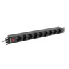 Kép 2/4 - Lanberg PDU-09F-0300-BK 3m vezetékkel 19"/1U 9xShucko aljzat Uni-schuko csatlakozóvéggel fekete elosztósor kapcsolóval