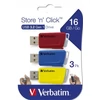 Kép 1/7 - Pendrive, 3 x 16GB, USB 3.2, 80/25MB/sec, VERBATIM "Store n Click", piros, kék, sárga