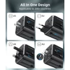 TÖLTŐ USB-C+A*3 (30W, fekete, travel, US,UK,EU,AU),Choetech