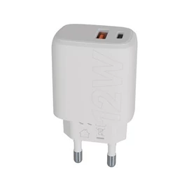 Hálózati töltő, USB-A + USB-C, 12W, AVAX "CH312W Speedy", fehér