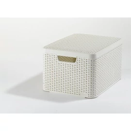 Rattan hatású kosár tetővel, 30l, törtfehér, CURVER "Style L"