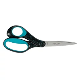 Olló, ifjúsági, 20 cm, balkezes, FISKARS, foltos pávakék