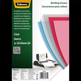 Előlap, A4, 200mikron, PET, FELLOWES, víztiszta, 100db/cs