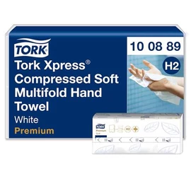 Kéztörlő, tömörített, Interfold, 2 réteg, 225 lap, H2 rendszer, Premium, TORK "Xpress Soft Multifold", fehér