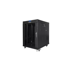 Lanberg FF01-6815-12BL 19" 15U SZÉL:600 MÉLY:600 MAG:898 lapraszerelt üvegajtós fekete rack szekrény