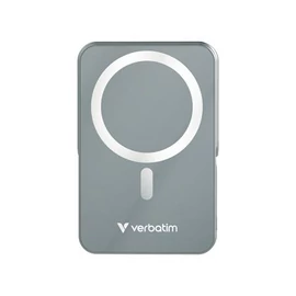Power bank, mágneses (vezeték nélküli), 10.000mAh, VERBATIM "Charge n Go", szürke