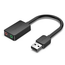 HANGKÁRTYA USB-A 2.0/M -> 2*3.5mm/F (külső, fekete), Vention
