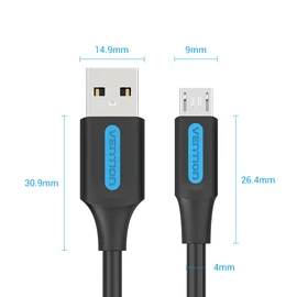 KÁBEL USB-A 2.0/M ->  Micro B/M, 0,25m, Vention