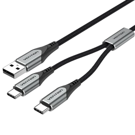 KÁBEL USB-A/M -> 2*USB-C/M, 1m, (3A,60W), Vention