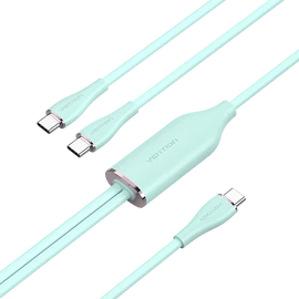 KÁBEL USB-C/M -> 2*USB-C/M, 1,5m, (5A,zöld), Vention