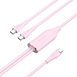 KÁBEL USB-C/M -> 2*USB-C/M, 1,5m, (5A,pink), Vention