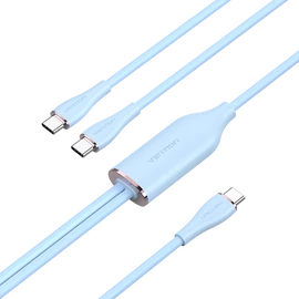 KÁBEL USB-C/M -> 2*USB-C/M, 1,5m, (5A,kék), Vention