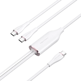 KÁBEL USB-C/M -> 2*USB-C/M, 1,5m, (5A,fehér), Vention