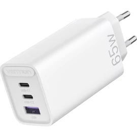 TÖLTŐ USB-C+C+A (65W/30W/30W,  3-portos, fehér), Vention