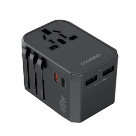TÖLTŐ USB-C*2+A*2(45W, fekete, travel, US,UK,EU,AU),Choetech