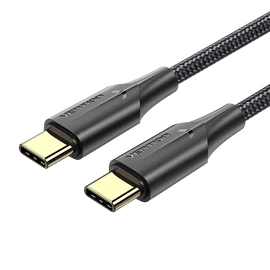 KÁBEL Nylon USB-C -> USB-C 2.0, (3A, fekete), Vention 1m
