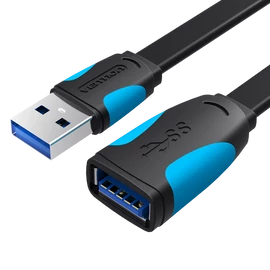 KÁBEL USB 3.0, 1,5m, (hosszabbító, lapos, fekete), Vention
