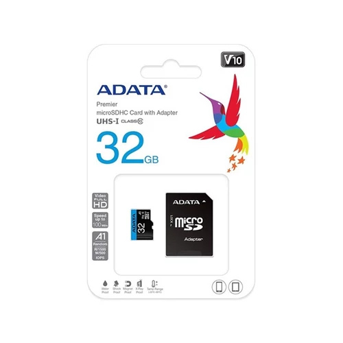 ADATA MicroSD kártya - 32GB microSDXC UHS-I Class10 A1 (R/W: 100/20 MB/s) + adapter