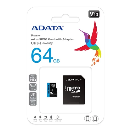 ADATA 64GB microSDXC Premier Class 10 UHS-I V10 A1 + adapterrel
