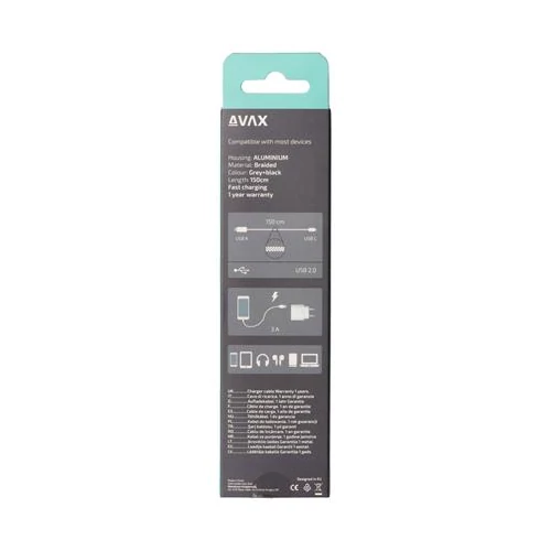 Töltőkábel, USB-A - USB-C, 1,5 m, AVAX 