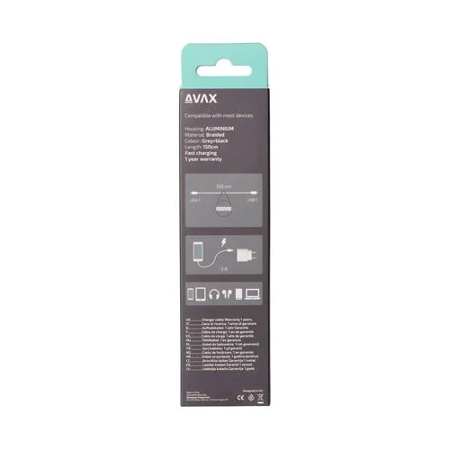 Töltőkábel, USB-C - USB-C, 60W, 1,5 m, AVAX 