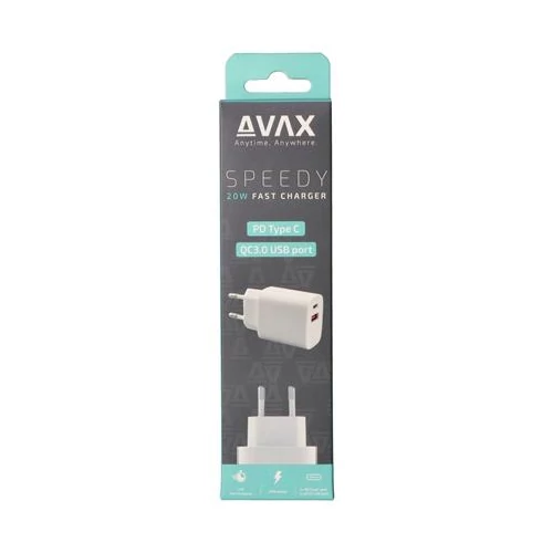 Hálózati töltő, USB-A + USB-C, 20W, AVAX 