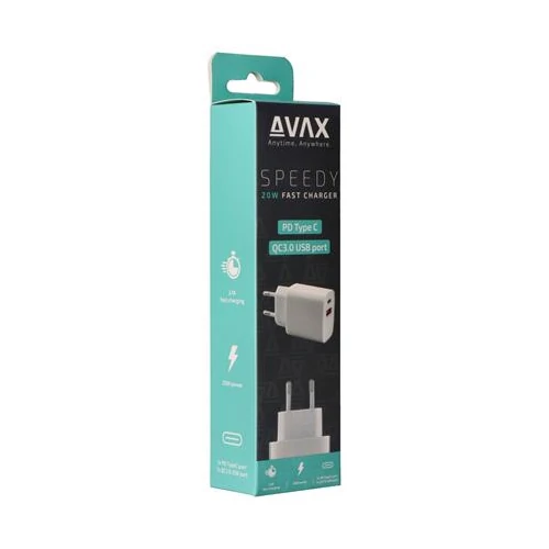Hálózati töltő, USB-A + USB-C, 20W, AVAX 