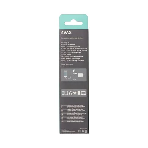 Hálózati töltő, USB-A + USB-C, 20W, AVAX 