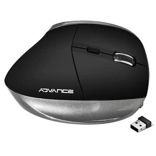 Advance Egér vezeték nélküli - VERTICAL PLUS MOUSE (2400 DPI, 6 gomb, ergonomikus, fekete)