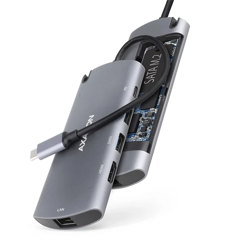 Axagon HMC-6M2 SUPERSPEED USB-C COMBO ezüstfekete 6IN1 HUB