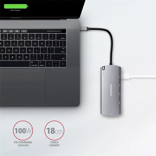 Axagon HMC-6M2 SUPERSPEED USB-C COMBO ezüstfekete 6IN1 HUB