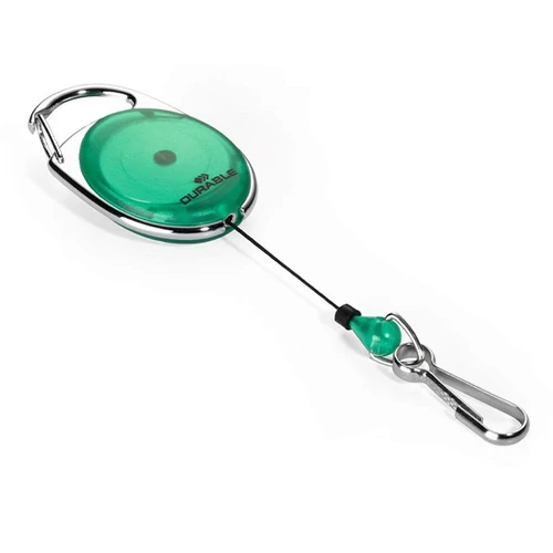 Névjegykártyatartó kihúzható karabineres, Durable with Snap Hook zöld
