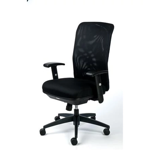Irodai szék, karfás, fekete szövetborítás, feszített hálós háttámla,fekete lábkereszt, MAYAH 