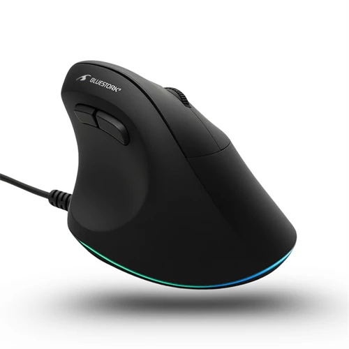 Bluestork Egér - M-W-ERGO-LUMI (Ergonomic, 3600 DPI, 6 gomb, optikai, RGB, fekete)