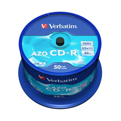 CD-R lemez, Crystal bevonat, AZO, 700MB, 52x, 50 db, hengeren VERBATIM 