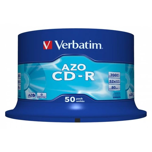 CD-R lemez, Crystal bevonat, AZO, 700MB, 52x, 50 db, hengeren VERBATIM 