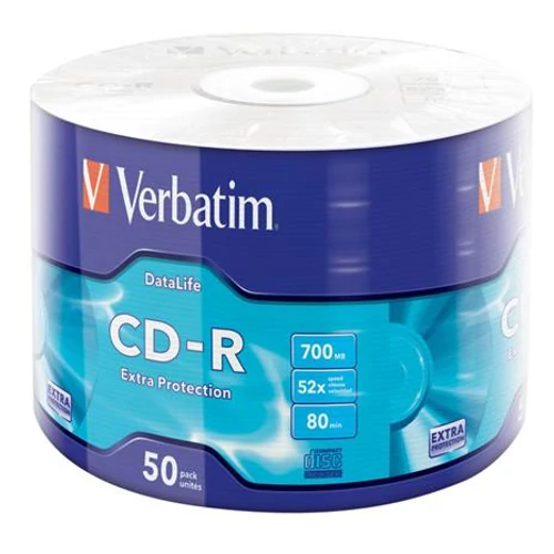 CD-R lemez, 700MB, 52x, 50 db, zsugor csomagolás, VERBATIM 