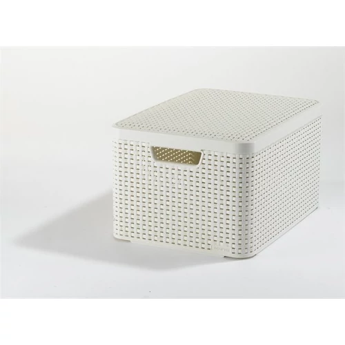 Rattan hatású kosár tetővel, 30l, törtfehér, CURVER 