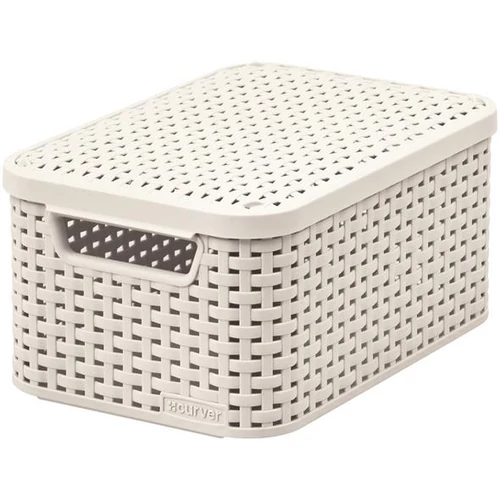 Rattan hatású kosár tetővel, 6l, törtfehér, CURVER 