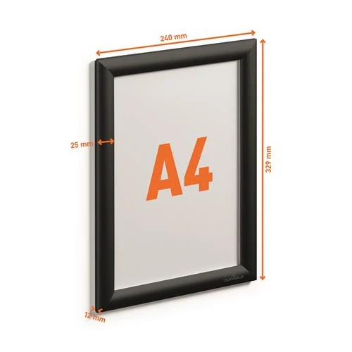 Posztertábla, fali, A4, alumínium keret, DURABLE, fekete