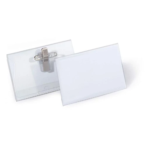 Névjegykitűző DURABLE 54x90 mm csiptetővel és tűvel átlátszó
