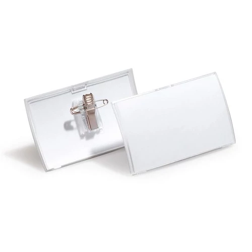 Névkitűző 54 x90mm, kombi klippel, 25 db/csomag, Durable Click Fold áttetsző