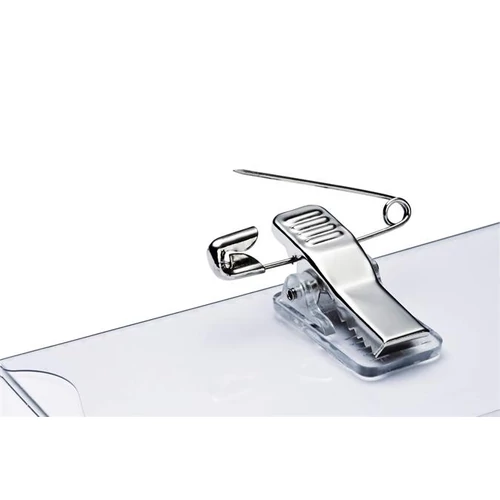Névkitűző 54 x90mm, kombi klippel, 25 db/csomag, Durable Click Fold áttetsző