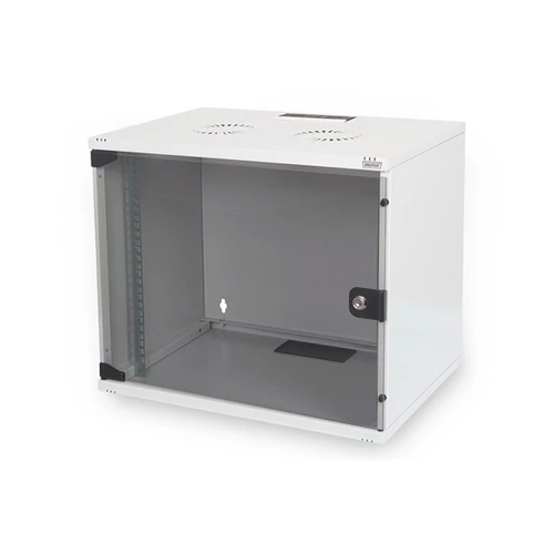 DIGITUS 19" 370x540x400 7U lapra szerelt üvegajtós szürke fali rack szekrény