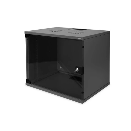 DIGITUS 19" 460x540x400 9U lapra szerelt üvegajtós fekete fali rack szekrény