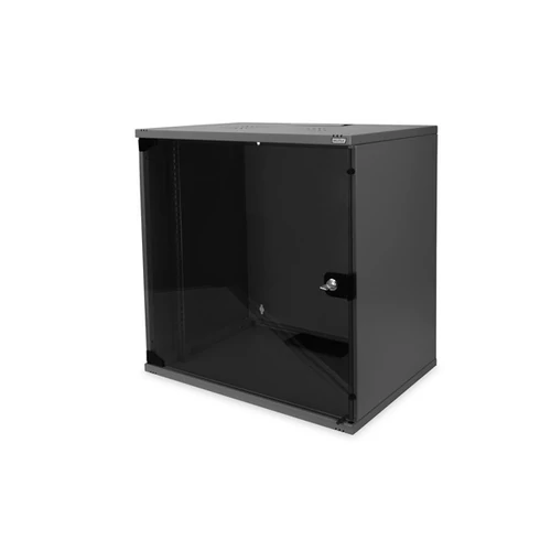 DIGITUS 19" 595x540x400 12U lapra szerelt üvegajtós fekete fali rack szekrény