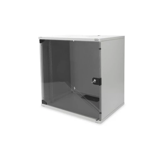 DIGITUS 19" 595x540x400 12U lapra szerelt üvegajtós szürke fali rack szekrény